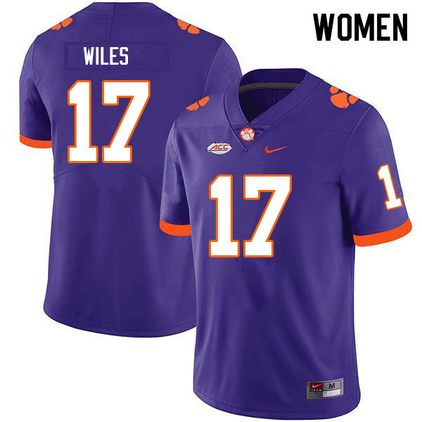Women #17 Billy Wiles Clemson Tigers College Football Jerseys Sale-Purple - Click Image to Close